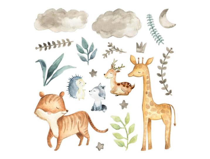 Wallfluent Wandaufkleber 130x218cm - Tierische Natur, Mehrfarbig, Kunststoff, Rechteckig, 130x218x0.1 cm, Tapeten & Wandverkleidungen, Wandtattoos & Sticker, Wandtattoos