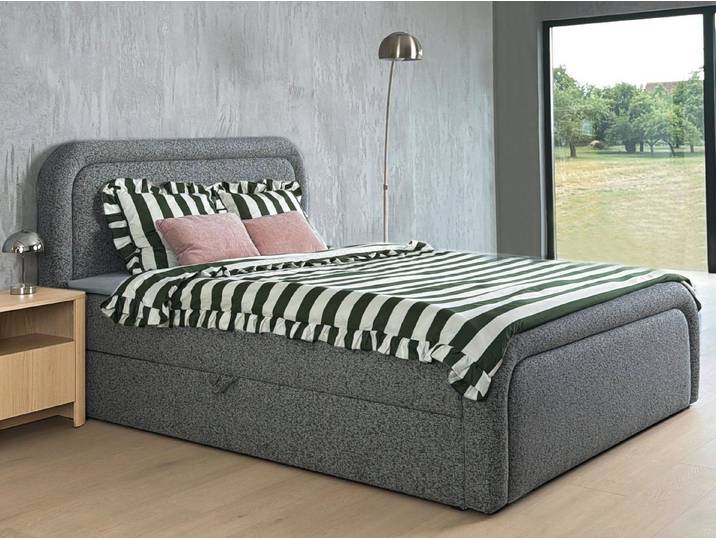Compleo Boxspringbett Doppelbett mit abgerundetem Kopfteil & hoher Schlafkomfort (von 120 bis 200x200 cm) TOPSELLER, Modernes Schlafbett), Stauraumbett mit Webstoffbezug, Bonellfederkernmatratze