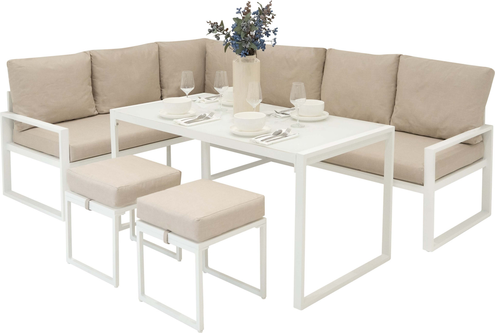 Monster Shop 5-delige aluminium hoekbankset voor tuin en terras - Wit