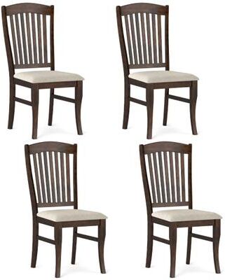 Costway Set of 4 Kitchen Side Chairs with Rubber Wood Frame and Comfy Padded Seat-Brown & White