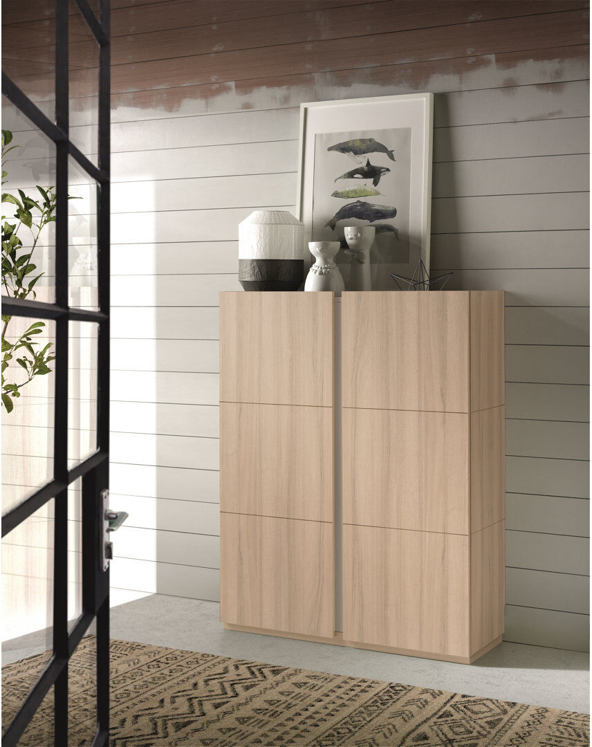 Ebern Designs 24 Pair Shoe Storage Cabinet Light Oak/Taupe 24