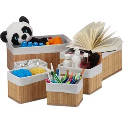 Relaxdays Aufbewahrungskorb Bambus 6er Set Weiß,Hellbraun