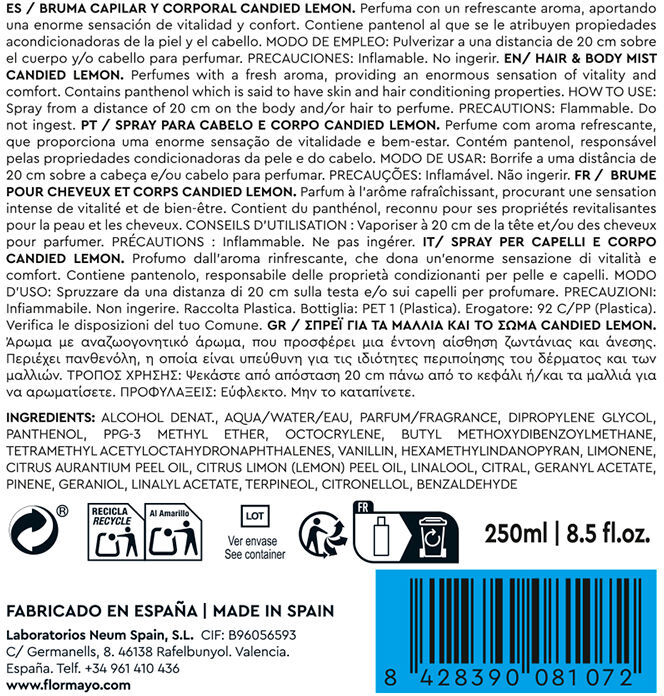 Flor De Mayo Hair & Body Mist candied lemon 250 ml