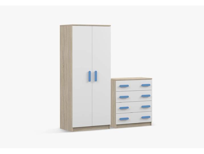 Drehtürenschrank und Kommode 2er-Set JONAS III 06/JONAS III 02 Sonoma Eiche Weiß Blau