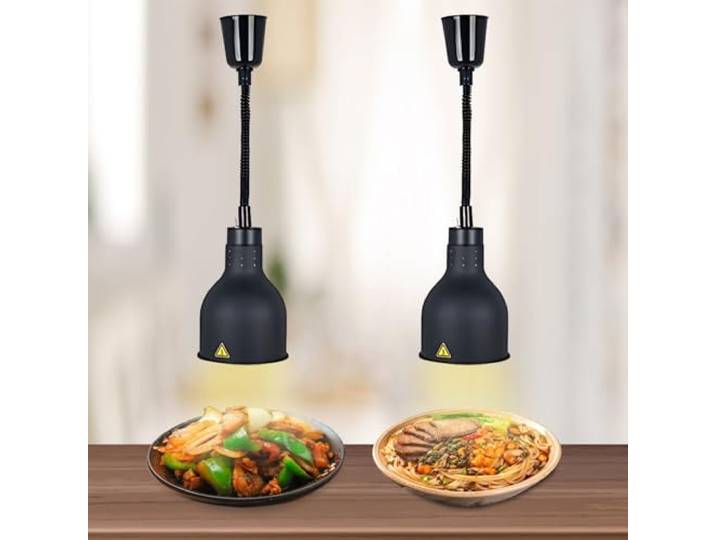 BOVDC Wärmelampe Küche Gastro, Wärmelampen für Speisen Hängend 19cm/25cm 250W Speisewärmer Lampe 60-180cm Höhenberstellbar, Lebensmittel Wärmelampe Küche für Essen Buffets und Hotels