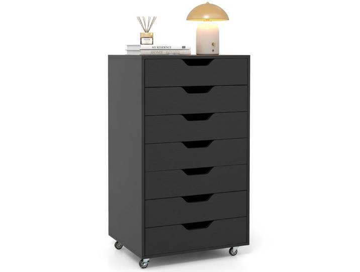 COSTWAY Caisson Mobile à 7 Tiroirs avec 4 Roulettes Universelles 2 Verrouillables pour Bureau Étude Salon Chambre Noir