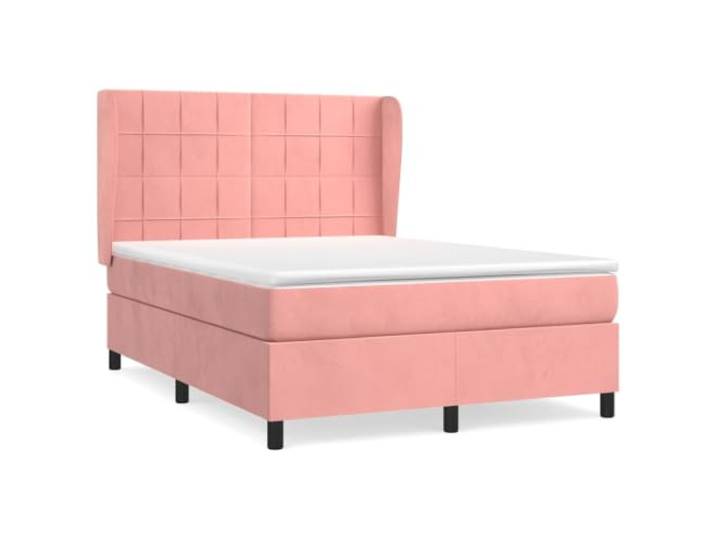 PUGYNBK Boxspringbett aus Samt, Rosa, 140 x 200 cm Verstellbares Kopfteil, Taschenfedern, mittlere Unterstützung, freundlicher Lederbezug