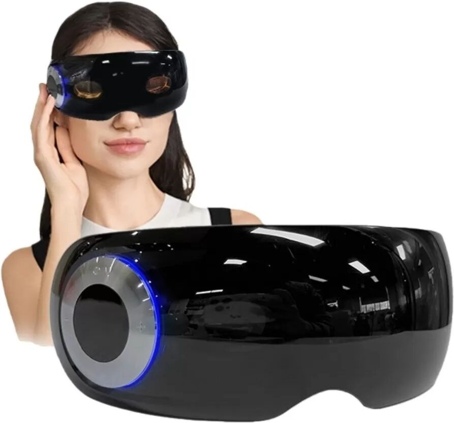 INF Schwarzer Vibrations-Augenmassager mit Wärme, Musik und Bluetooth - Wiederaufladbare heiße Kompresse Augenmaske