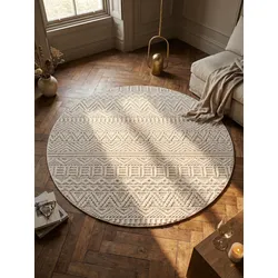 Flachgewebe-Teppich Ethno Creme 200x200 cm Ethno-Streifen