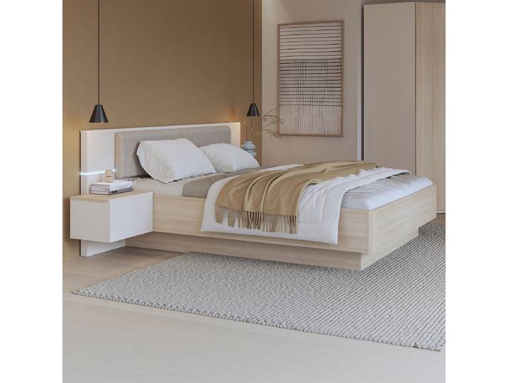 Beleuchtete Bettanlage 160 x 200cm Braun/Beige