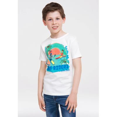 T-Shirt LOGOSHIRT "DC - Batman & Robin - Surf Riders", Mädchen, Gr. 104/116, weiß (altweiß), 100% Baumwolle, bedruckt, normal, Rundhals, Shirts T-Shirt, mit Batman and Robin-Print
