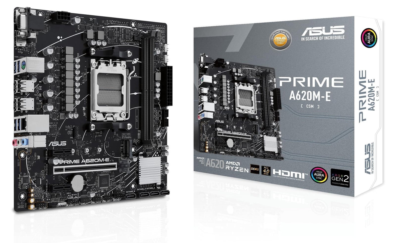 Asus Prime A620M-E-CSM Moederbord AM5 A620 USB 3.2 Gen 1 Aura RGB
