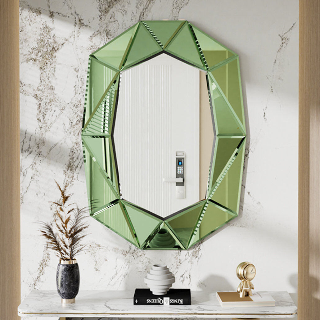 Metro Briahna Glass Oval Mirror Green 100cm H X 72cm W X 3.5cm D