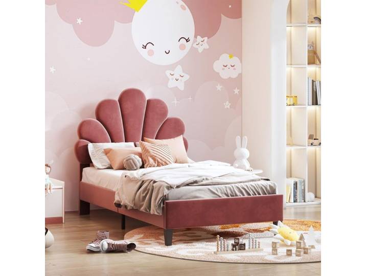 Lit enfant 90x200 lit princesse enfant tête de lit réglable en hauteur lit simple enfant cadre de lit pour fille Sans matelas Rose
