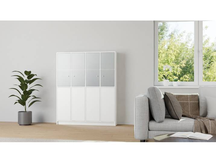 Esszimmerschrank mit Glastüren MDF Beschichtet MDF Weiß matt