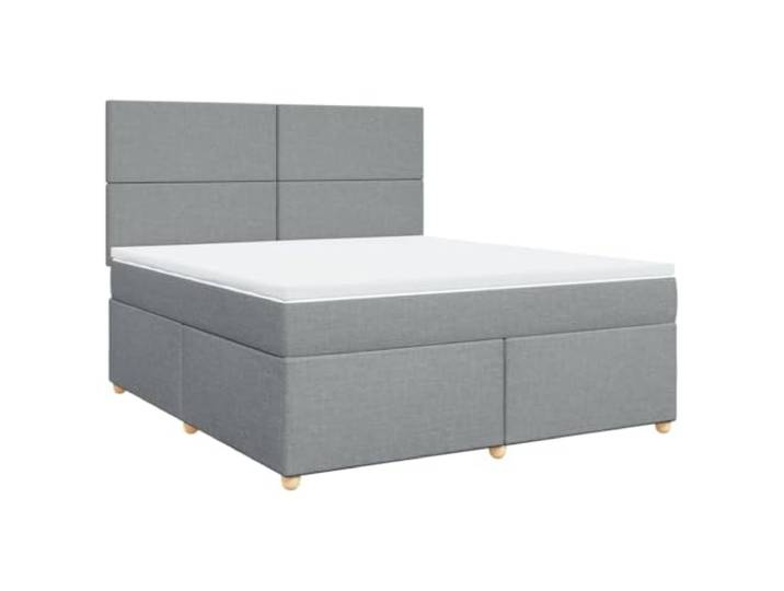 PUGYNBK Box Spring mit Matratze, Hellgrau, 180 x 200 cm Taschenfedern, verstellbares Kopfteil, abnehmbarer Bezug, Lattenrost