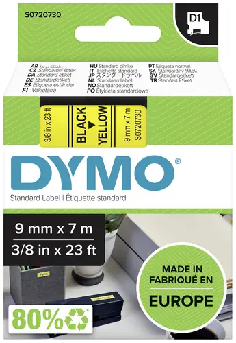 DYMO D1 40918 Bandfarbe: Gelb Schriftfarbe:Schwarz 9 mm 7 m