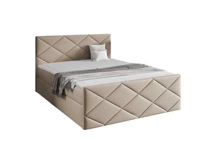Lit continental Baltimore 155 - Zetta 291 - 213x144x103cm - Beige - Avec ressorts (bonnell) - Moyen