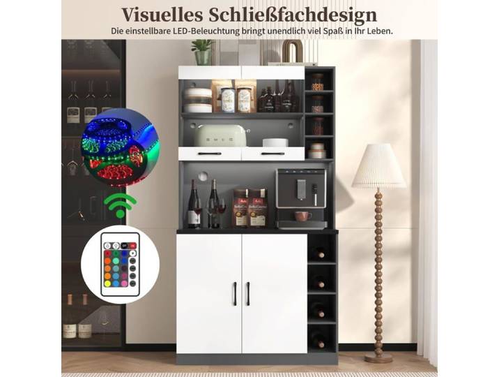 Buffet de Cuisine Armoire -101x47x187 CM- Meuble de Rangement Cuisine - 5 Portes - Buffet Salon avec Plans de Travail Vaisselier