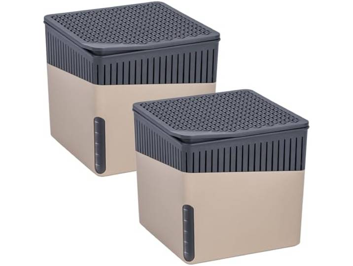 WENKO Raumentfeuchter Mod. Cube, 2er Set, je 1000 g Entfeuchter Granulat, für Räume bis 80 m³, beugt Schimmel und Gerüchen vor, ohne Strom, geräuschlos, nachfüllbar, Beige