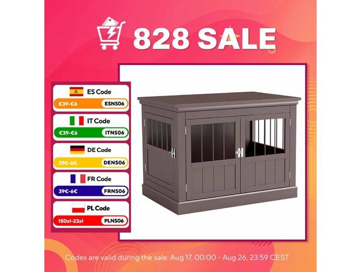 Cage Pawhut pour petits chiens, table d'appoint moderne avec 3 portes françaises à fermeture magnétique, 78x53x59,3 cm, couleur café