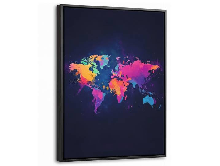 LEINWAND Bilder mit Rahmen - Weltkarte - Bunt - Graffiti - 30x40