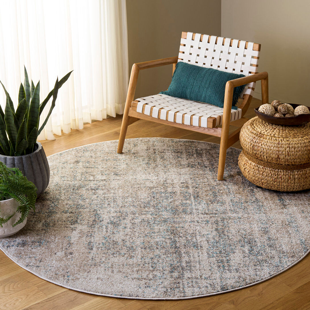 Trent Austin Design Alaric Geometric Area Rug Beige/Slate Round 152 cm