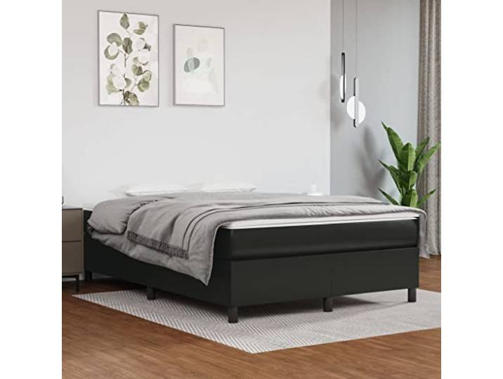 Kunstleder Boxspring Bettrahmen Stabil Stützbeine 140x190 cm Schwarz Boxspringbettgestell Schwarz 140x190 cm Kunstleder Bettrahmen mit Kopfteil Stabil Holz Lattenrahmen Schlafzimmer Möbel Ohne