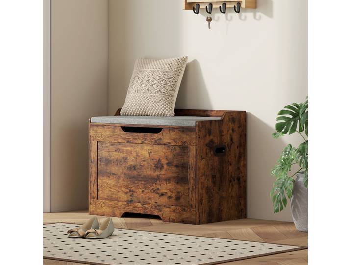 HOMCOM Banc-Coffre 103L Bois Coussin Tissu Gris 75x40x56 cm