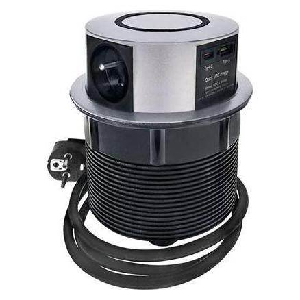 Olight Solight 3z + USB A+C 20W PD, Wireless 10W, výsuvný blok zásuviek, 2m, strieborný (3x, USB-A, USB-C, 2 m) (8592718037703)