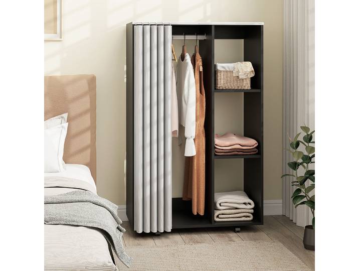 HOMCOM Armoire Mobile Noir avec Tringle et Étagères 80x40x128cm