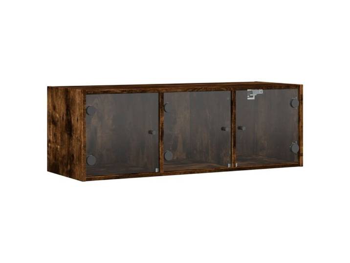 ESTINK® Armoire murale suspendue - buffet haut - avec portes en verre chêne fumé 102x37x35 cm @@4576