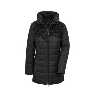 Steppjacke GOLDNER "Steppjacke mit hübschem Flock-Druck", Damen, Gr. 42, schwarz, Obermaterial: 100% Polyester PES., figurumspielend, weit Sonstiges, Jacken Steppjacke, Mit fantasievollem Flockdruck