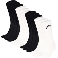 HEAD Unisex Socken, 12er Pack - All Sport Training Crew, Sportsocken, Logo 2xSchwarz/2xWeiß / 39-42