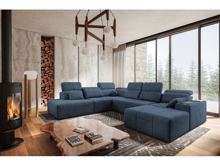 Kaiser Möbel Ecksofa multifunktional Mindy X, Stoff Quelle Blau Rechts