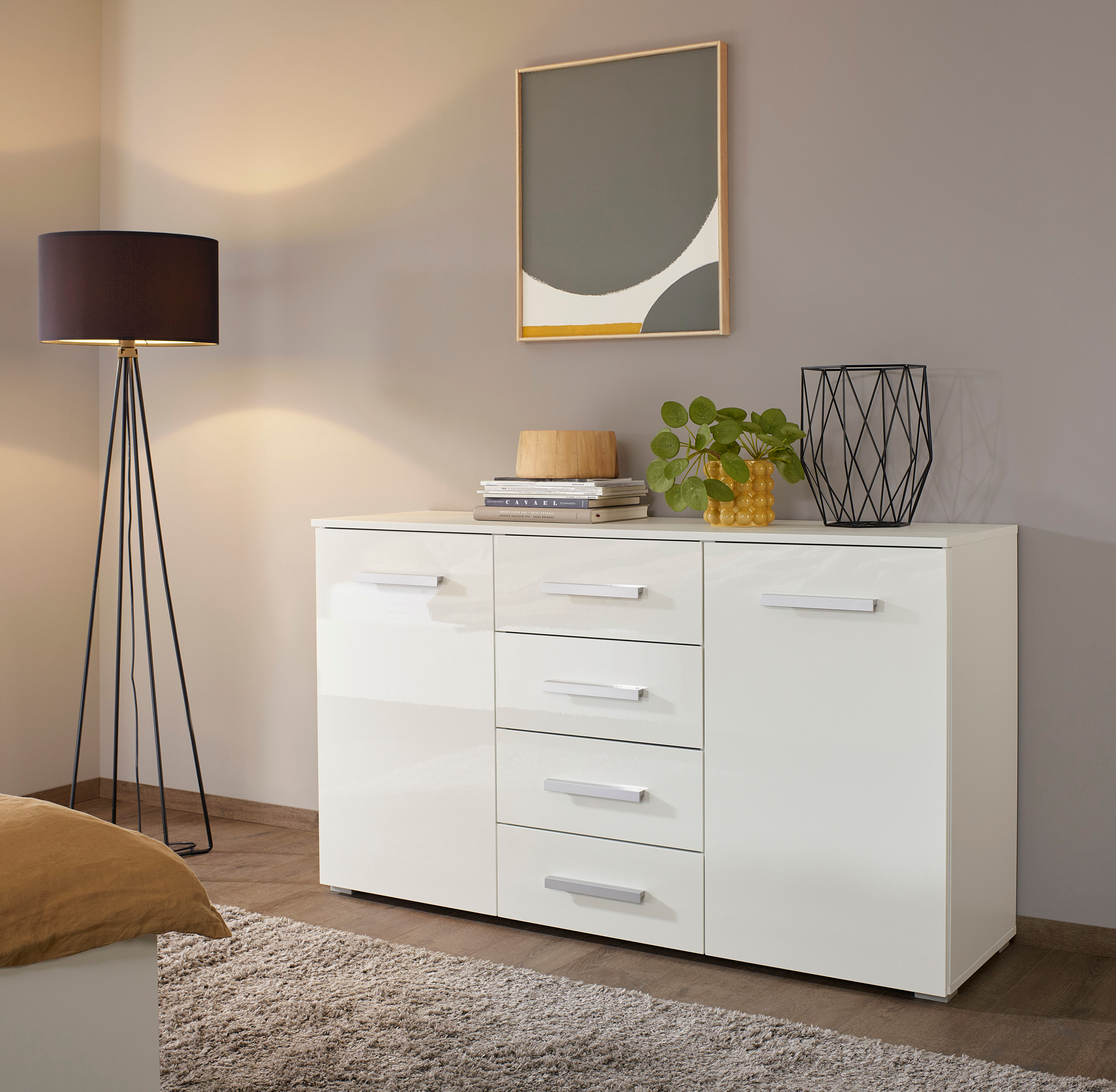 Schubkastenkommode RAUCH "Sideboard Kommode Kombikommode KOLUNA mit Hochglanzfront", weiss (alpinweiß, hochglanz weiß), B:120cm H:81cm T:42cm, Holzwerkstoff, Sideboards, Schubkastenkommode, vier grosse Schubladen, mit insgesamt 4 Einlegeböden MADE IN GERM