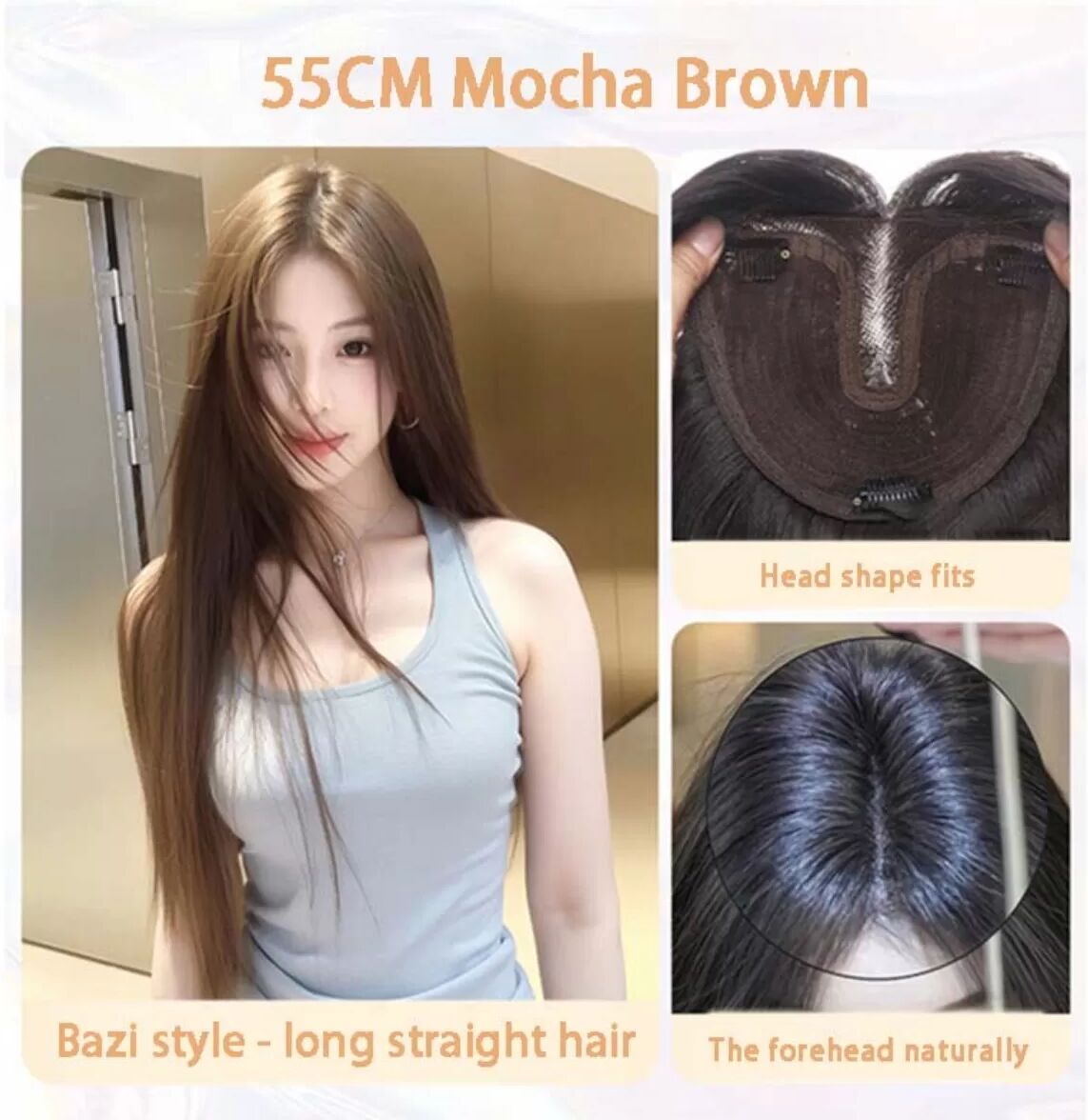 INF Elegante Göttin Mocha Braun 55cm Lange, Glatte Perücke - Kein Haarnetz Notwendig
