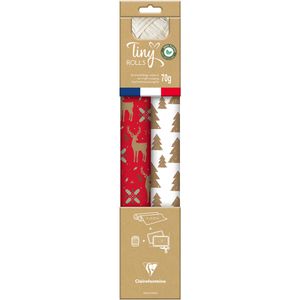 Clairefontaine Geschenkpapier 223887C, Tiny Rolls, rot / weiß, 35cm x 5m, Set mit 2 Rollen & Band