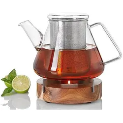 AdHoc, Teekanne, Set Teekanne ORIENT Borosilikatglas 1,5 Liter + Stövchen TUTO Akazienholz (1.50 l)