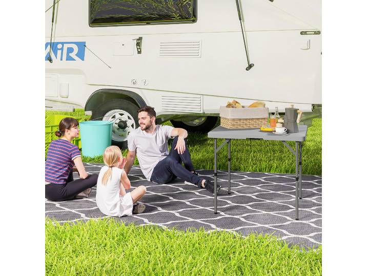 Outsunny Table Camping Pliante Réglable HDPE Métal Blanc 86x86 cm