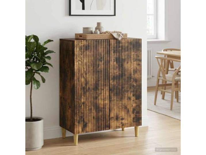Jkghdrt Sideboard Räuchereiche Holzwerkstoff 66 x 34,5 x 90 cm Vintage Design, Pendeltür, Brettregale, konische Beine, pflegeleichte Oberfläche