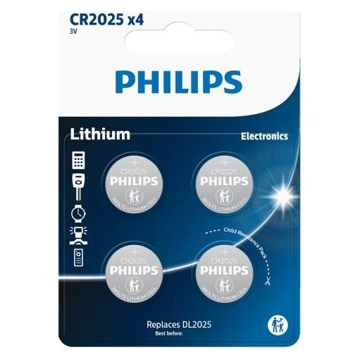 Philips knapcellebatteri lithium CR2025 4-pak - 2272839 (4 Stk., CR2025) (CR2025P4-01B)