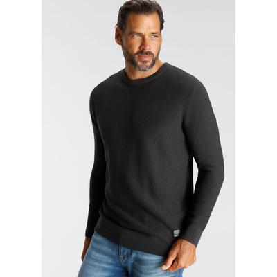 Rundhalspullover H.I.S, Herren, Gr. S (44/46), grau (anthrazit), Strick, Obermaterial: 50% Baumwolle, 50% Polyacryl, unifarben, normal, Rundhals, Rippstrickbündchen, Pullover Rundhalspullover, in besonderer Strick-Optik, Topseller