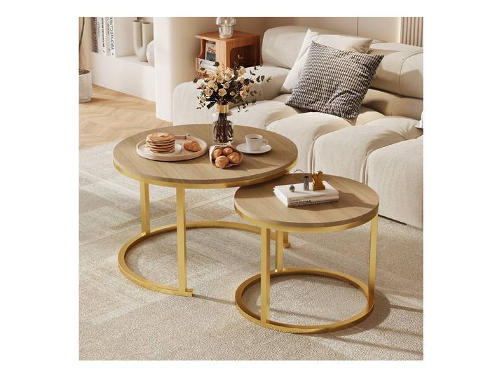 Hiazurm Couchtisch Couchtisch 2er Set mit Marmormuster, Kaffeetisch, Beistelltisch (Satztisch für Wohnzimmer & Büro & Schlafzimme & Balkon, 2er Set), 70x45cm+50x40cm, Rund