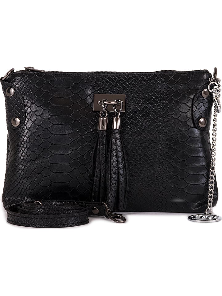 Mia Tomazzi Leder-Umhängetasche "Navigli" in Schwarz - (B)22 x (H)15 x (T)4 cm - onesize