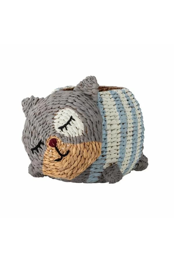 Bloomingville Mini Mand Mille in grijs, blauw en meerkleurig met open weefsel van zeegras, Hoogte: 25 cm, Breedte: 46 cm