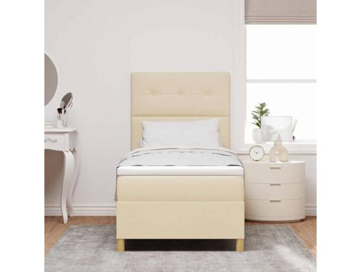 KTHLBRH Boxspringbett mit Kopfteil creme 100 x 200 cm Ergonomisches Design, strapazierfähiger Stoff, für moderne Räume