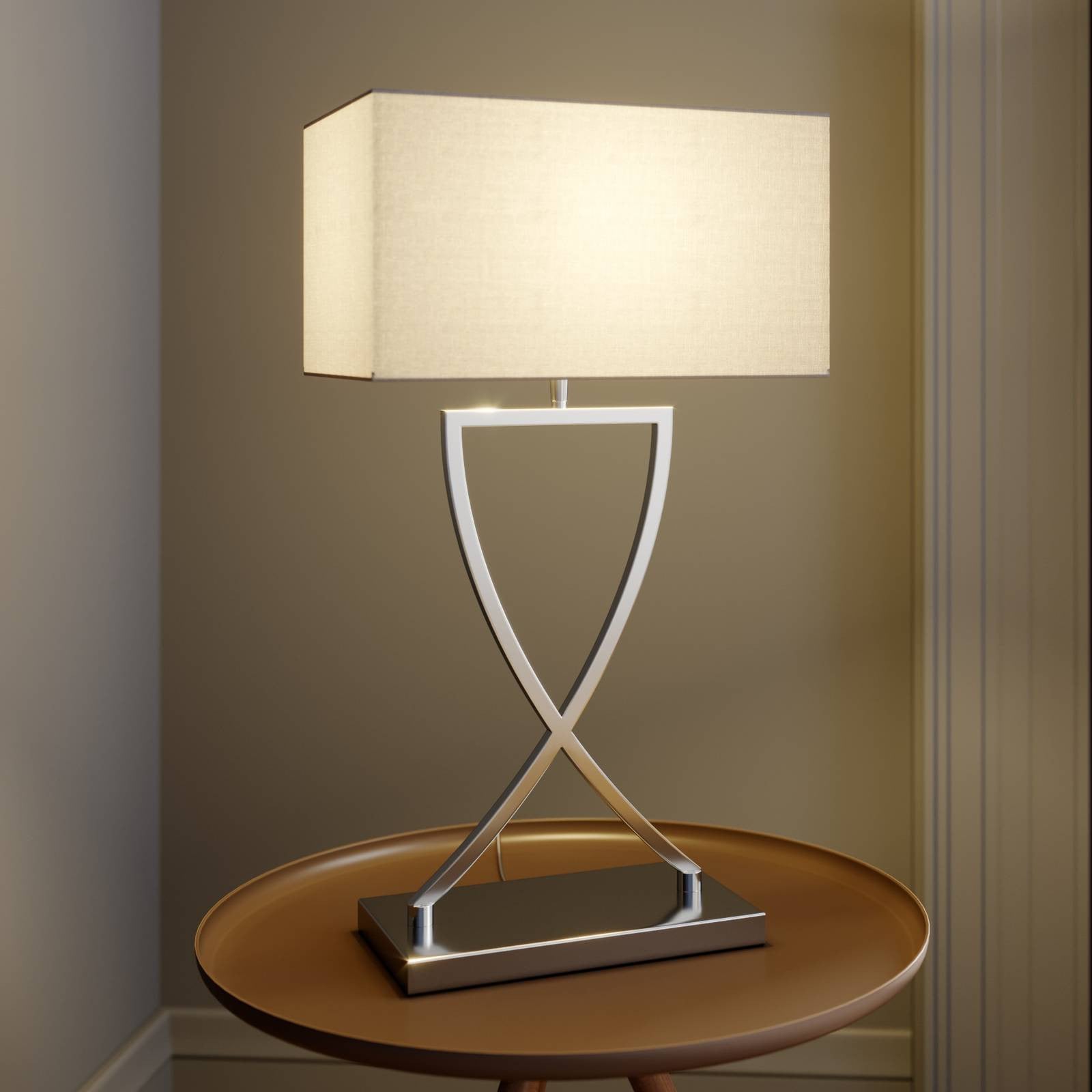 Lucande Evaine Tafellamp - Chroom/Wit - Modern - Metaal en Textiel