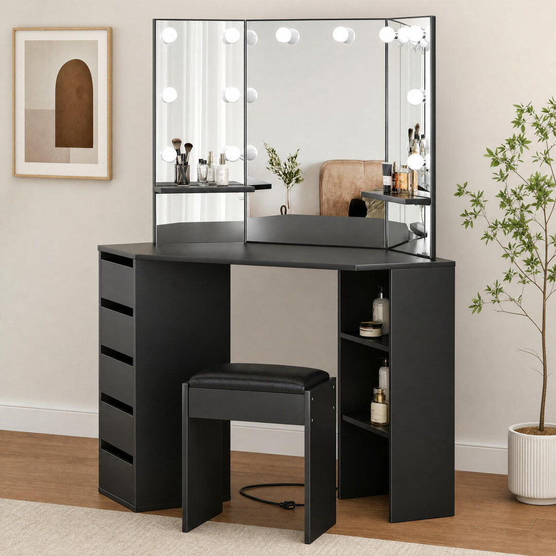 Brayden Studio Dressing Table Black 141.5cm H X 110cm W X 53.5cm D
