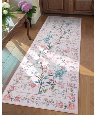 Garvee Floral Peacock Garden Print Area Rug